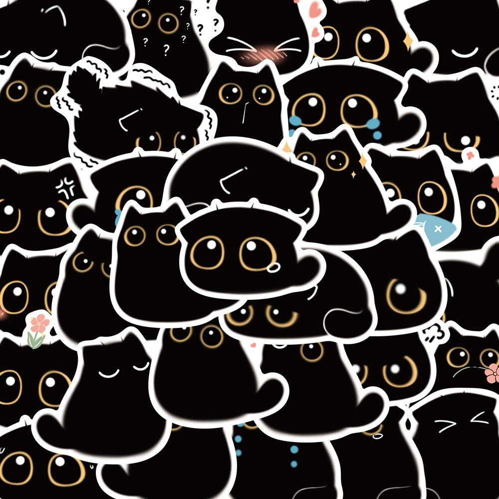 Sticker Mèo đen mắt to chibi hoạt hình cute trang trí mũ bảo hiểm, guitar, ukulele, điện thoại, sổ tay, laptop - mẫu S14