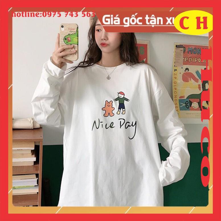 Áo thun tay dài form rộng unisex Nice Day nam nữ ulzzang áo nam nữ unisex freesize ulzzang giá rẻ