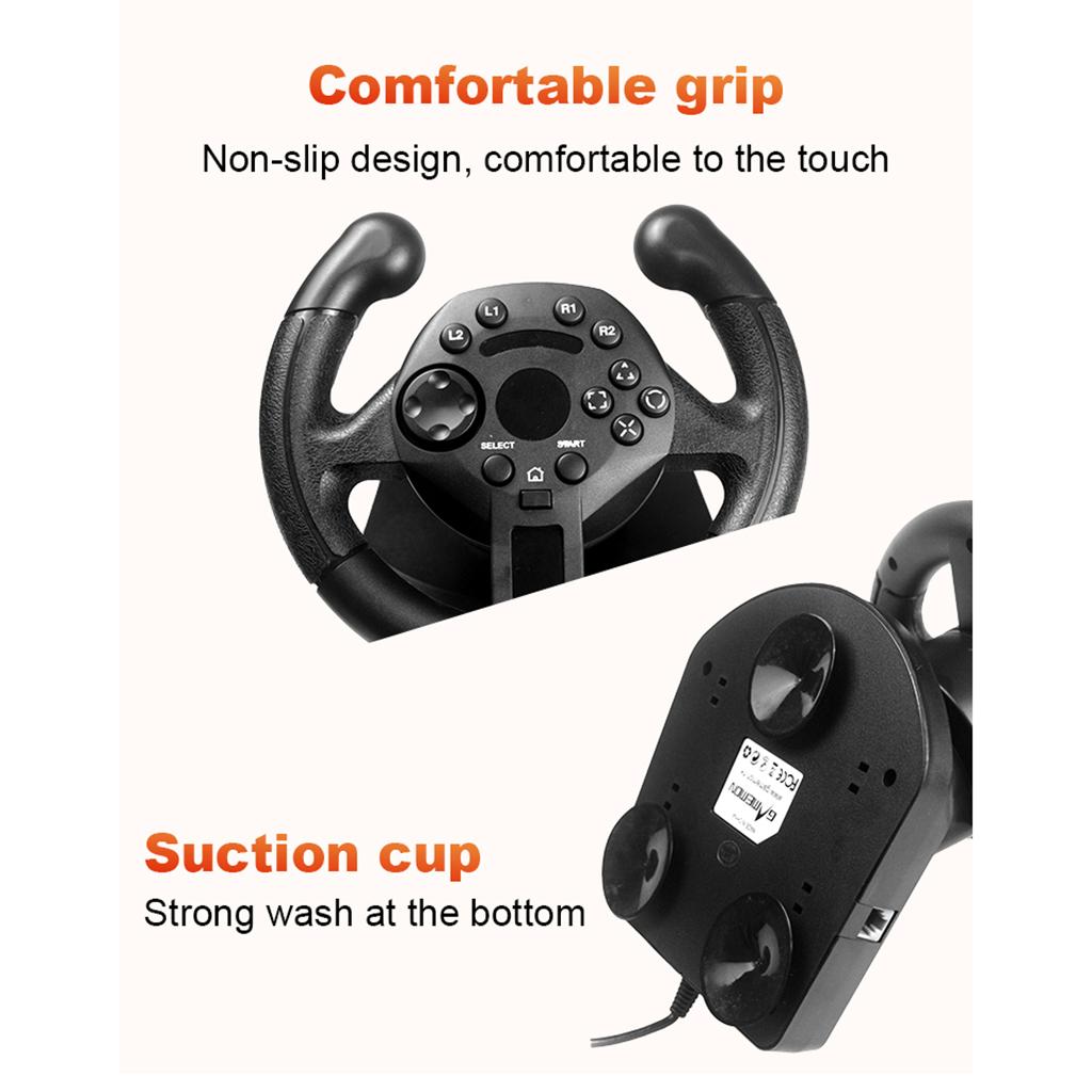Driving Game Racing Steering Wheel + Brake Pedals USB Vibration For PS3