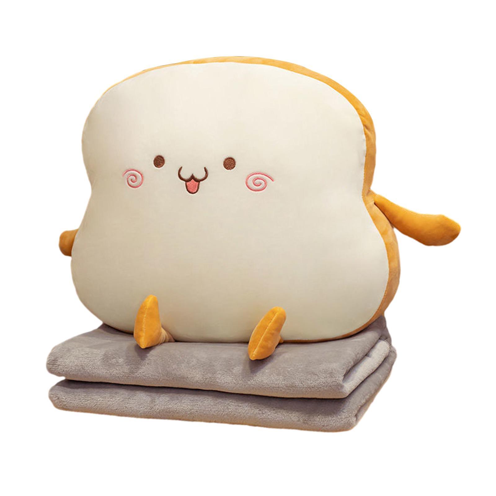 Bread Plush Pillow Stuffed Plush Toast Bed Pillow Adorable Soft Cushion Chair Pillow with Blanket for Office Bedroom Home Birthday Gifts