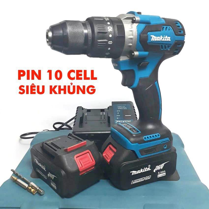 Bộ máy khoan pin makita 36V có búa khoan tường - pin khủng 10 cell - không chổi than - tặng ngay mũi khoan - có bảo hanh