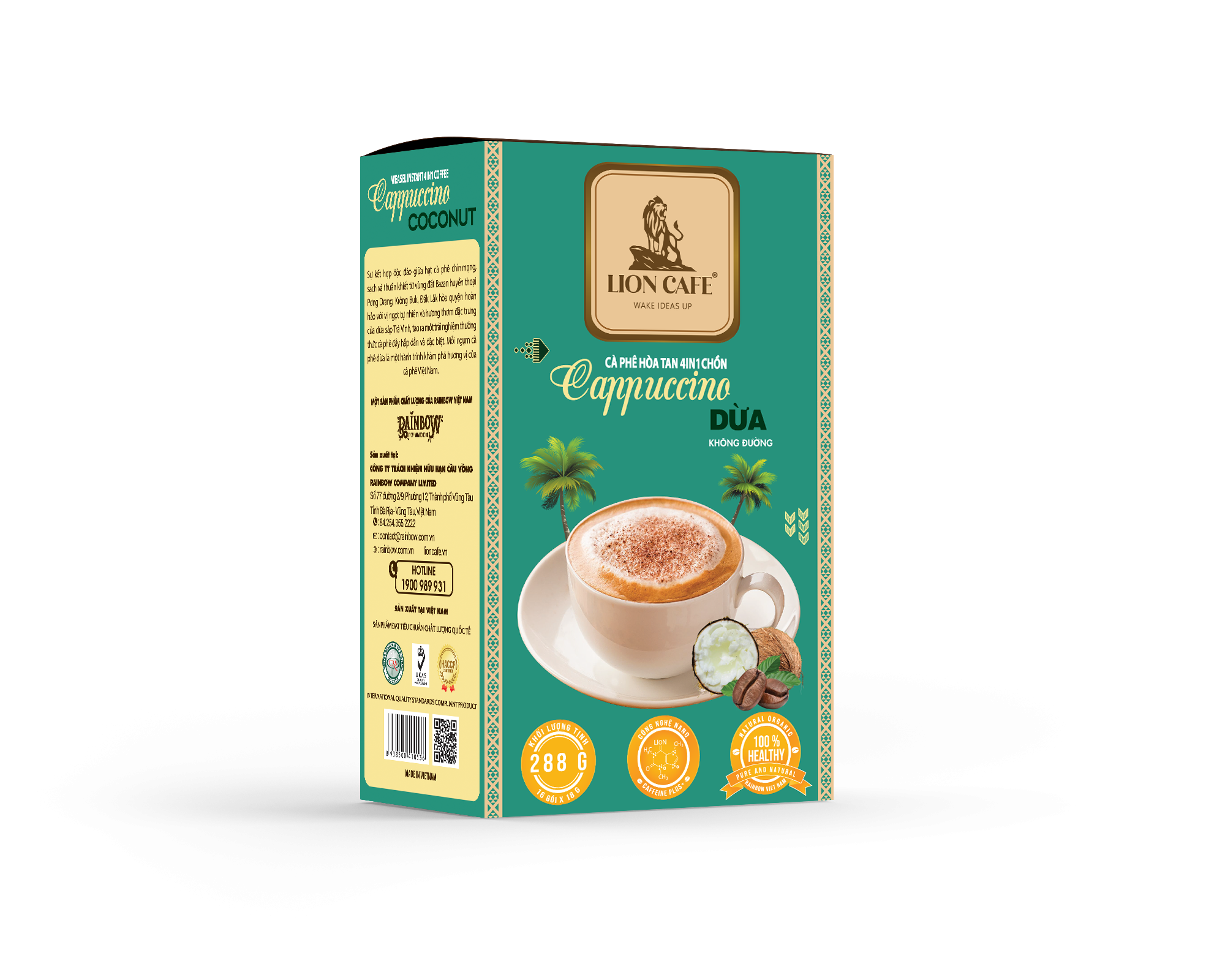 LION CAFE - Cà phê hòa tan 4in1 - Capuccino Dừa - Hộp 288g (16 gói x 18g)/Túi 540g (30 gói x 18g)