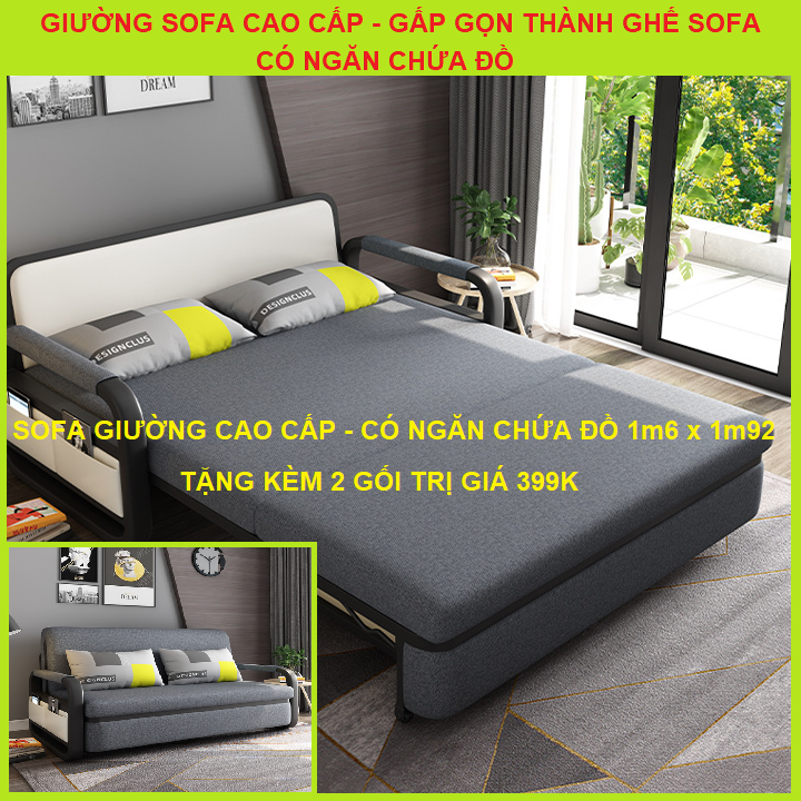 GIƯỜNG SOFA THÔNG MINH ĐA NĂNG. GHẾ SOFA GIƯỜNG ĐA NĂNG. KT 1m58 x 1m9 TẶNG KÈM 2 GỐI CAO CẤP CÙNG TONE