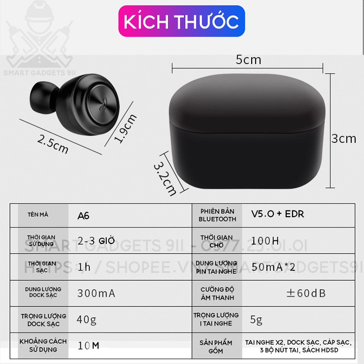 Tai Nghe Bluetooth 5.0 EDR Air Twins Kèm Mic , Âm Thanh Super Clear - Chống Ồn + Dock Sạc Từ Tính, Chống Nước IPX5 - Tương Thích Cao Cho Tất Cả Điện Thoại