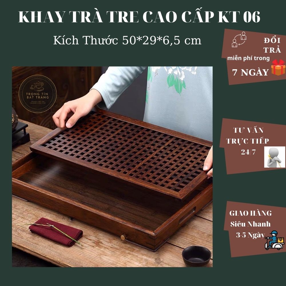 Khay Trà Tre Cao Cấp Chữ Nhật Kích Thước 50*29*6,5 KT 06