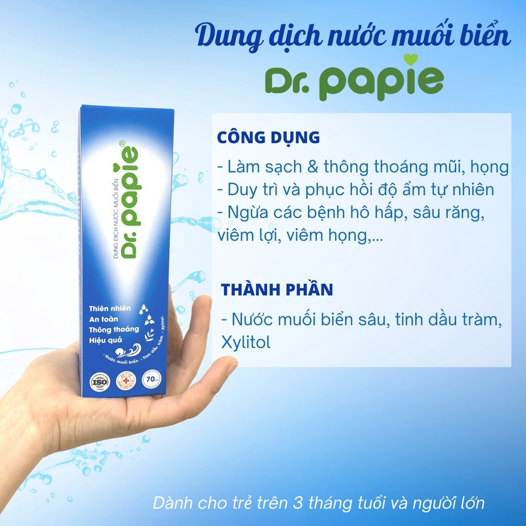 Dung dịch nước muối biển sâu Dr.Papie chai xịt 70ml - xịt mũi cho bé