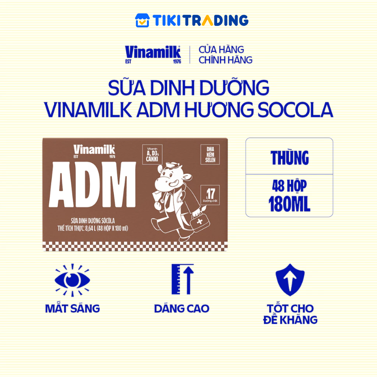 Thùng 48 hộp sữa dinh dưỡng socola Vinamilk ADM 180ml