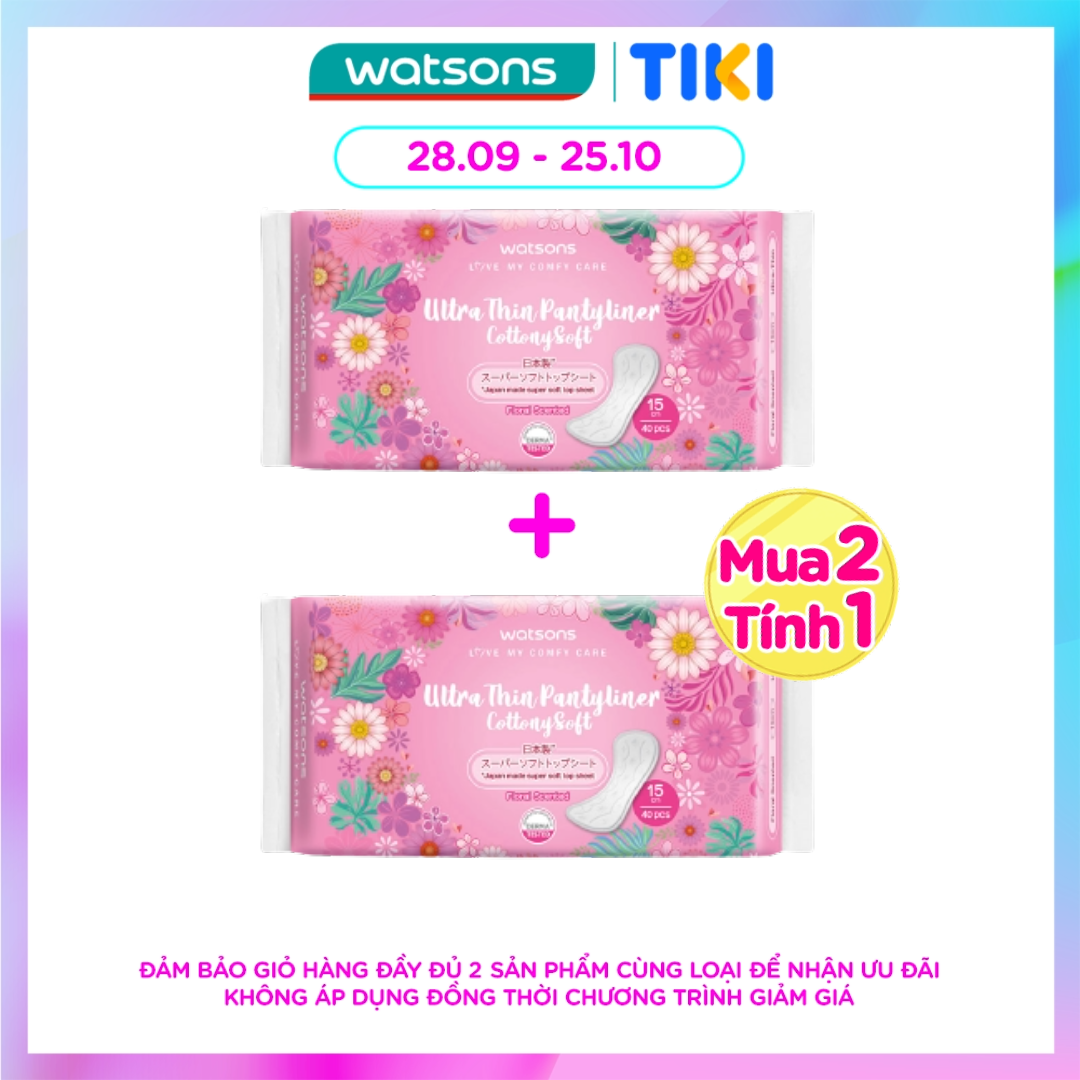 Băng Vệ Sinh Hằng Ngày Watsons Ultra Thin Pantyliner Floral Cottony Soft Hương Hoa 15cm 40 Miếng