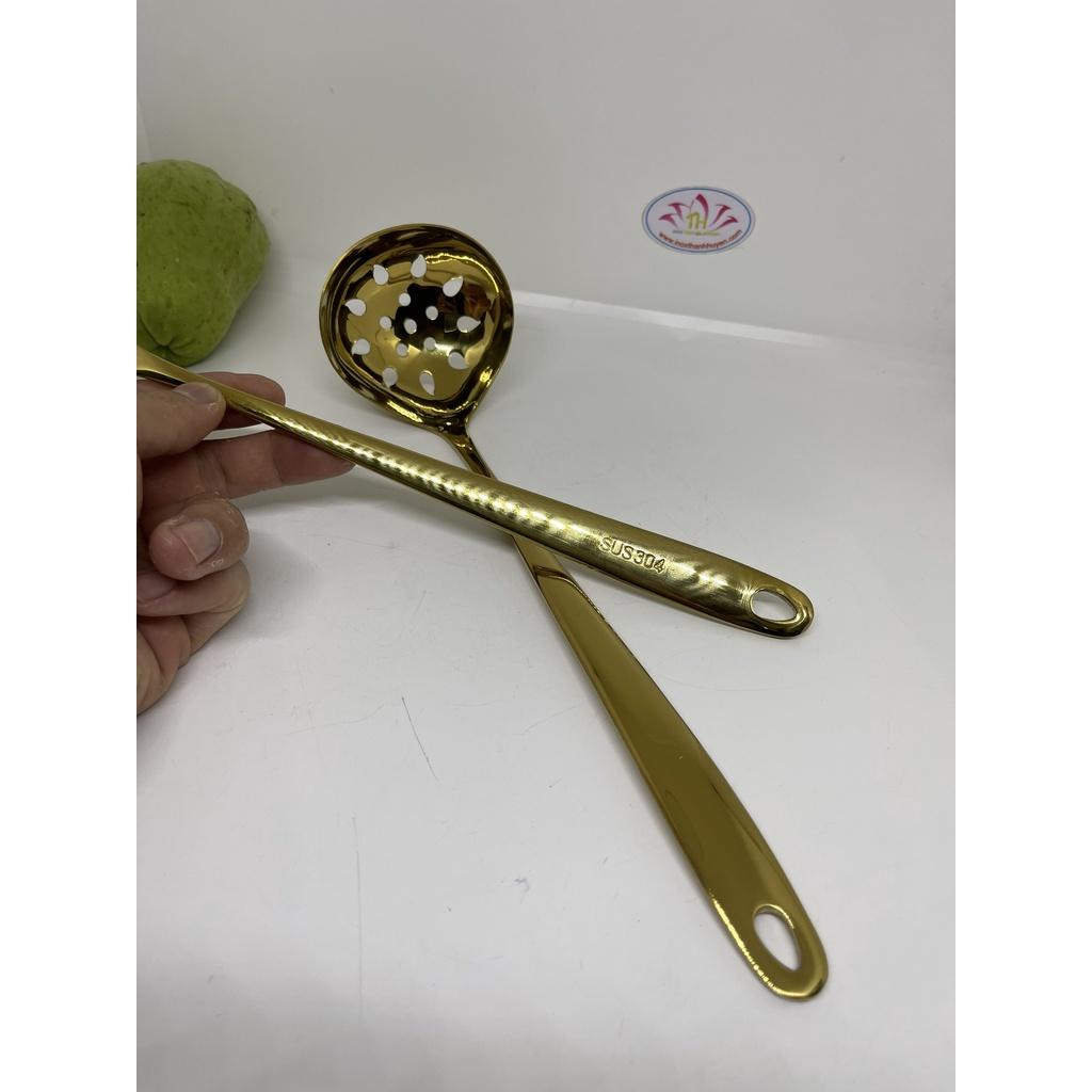 Cặp vá canh lổ inox 304 trắng & vàng titan cao cấp dài 27cm x lớn 7,5cm, môi xịn 2022