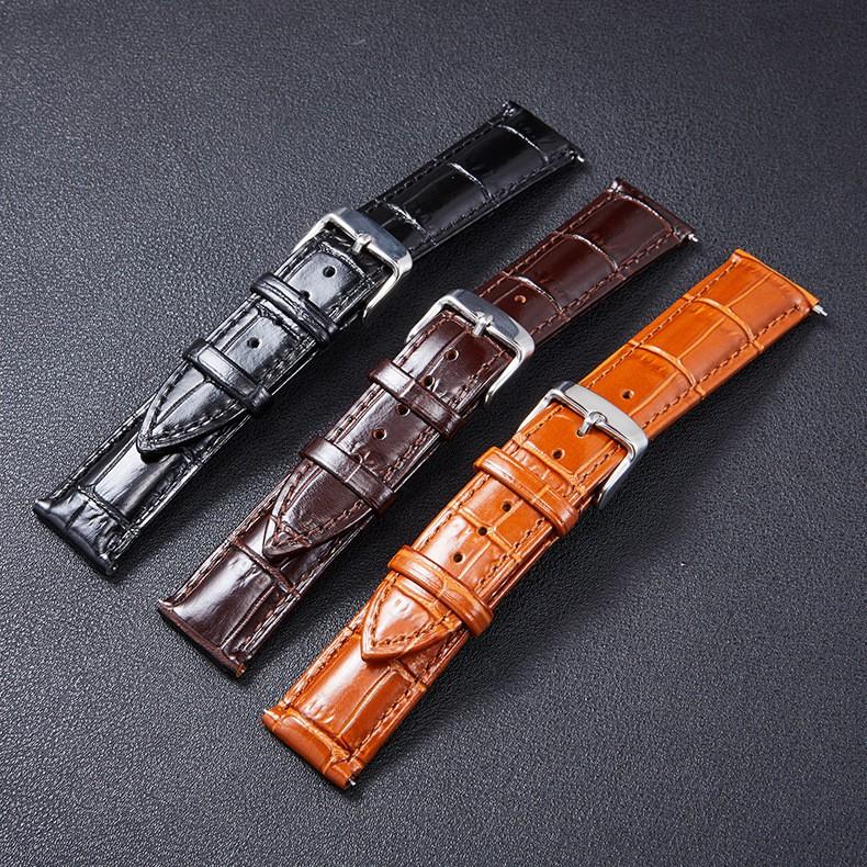 Dây đồng hồ da cá sấu vân bóng size 18/20/22 chốt thông minh