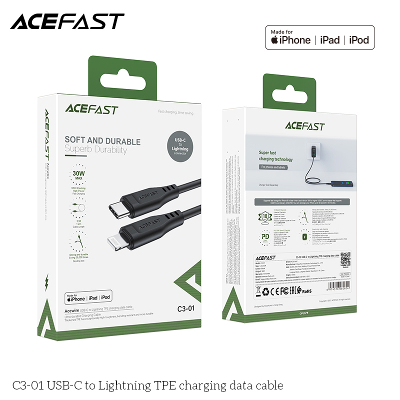 Cáp Sạc Acefast Type C To Lightning 1.2m C3-01 - Hàng Chính Hãng