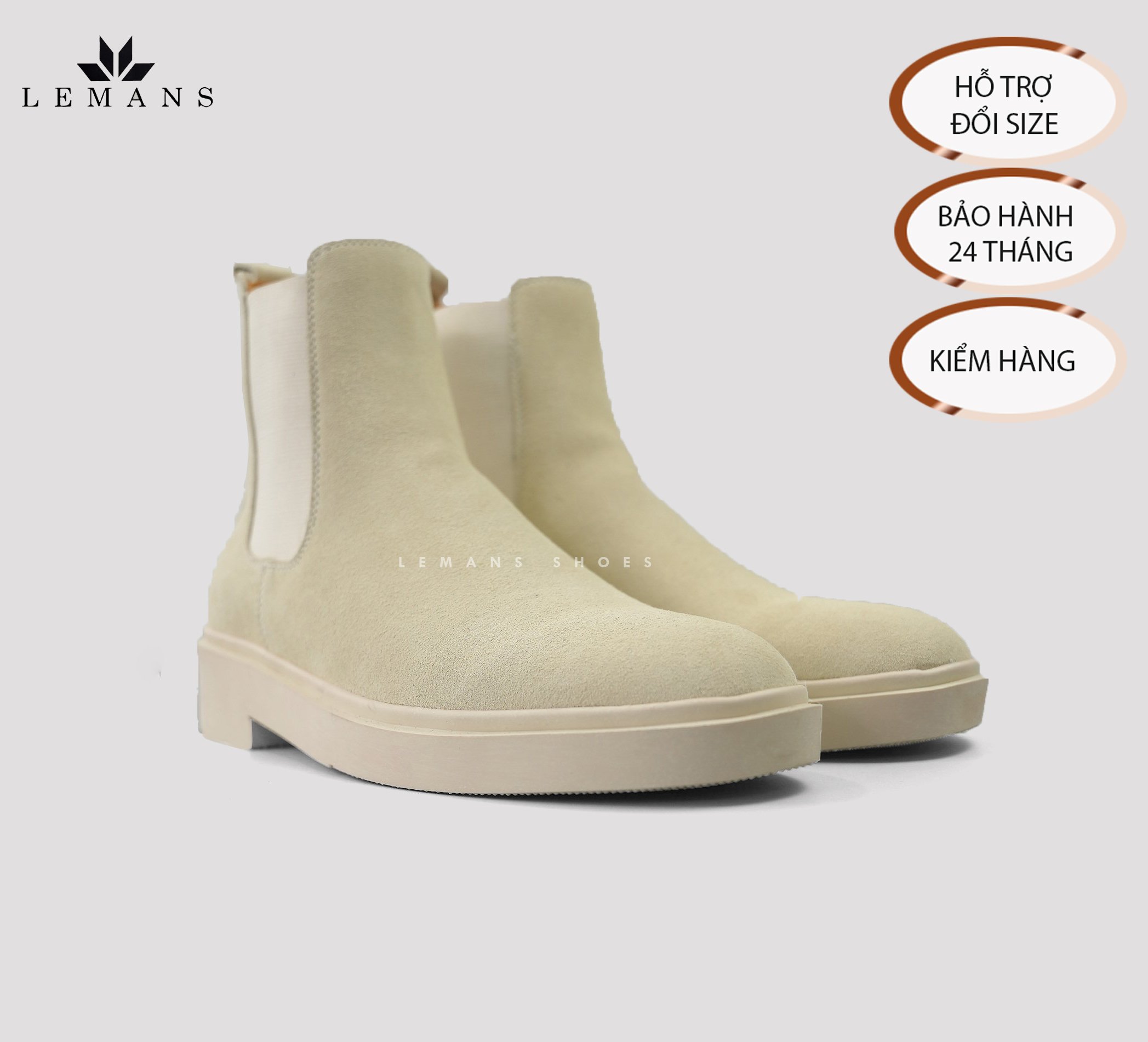 Giày da bò Lộn Chelsea Boots Tan LEMANS CBT88, đế hạt kim cương tăng cao 4cm khuôn độc quyền, Bảo hành 24 tháng