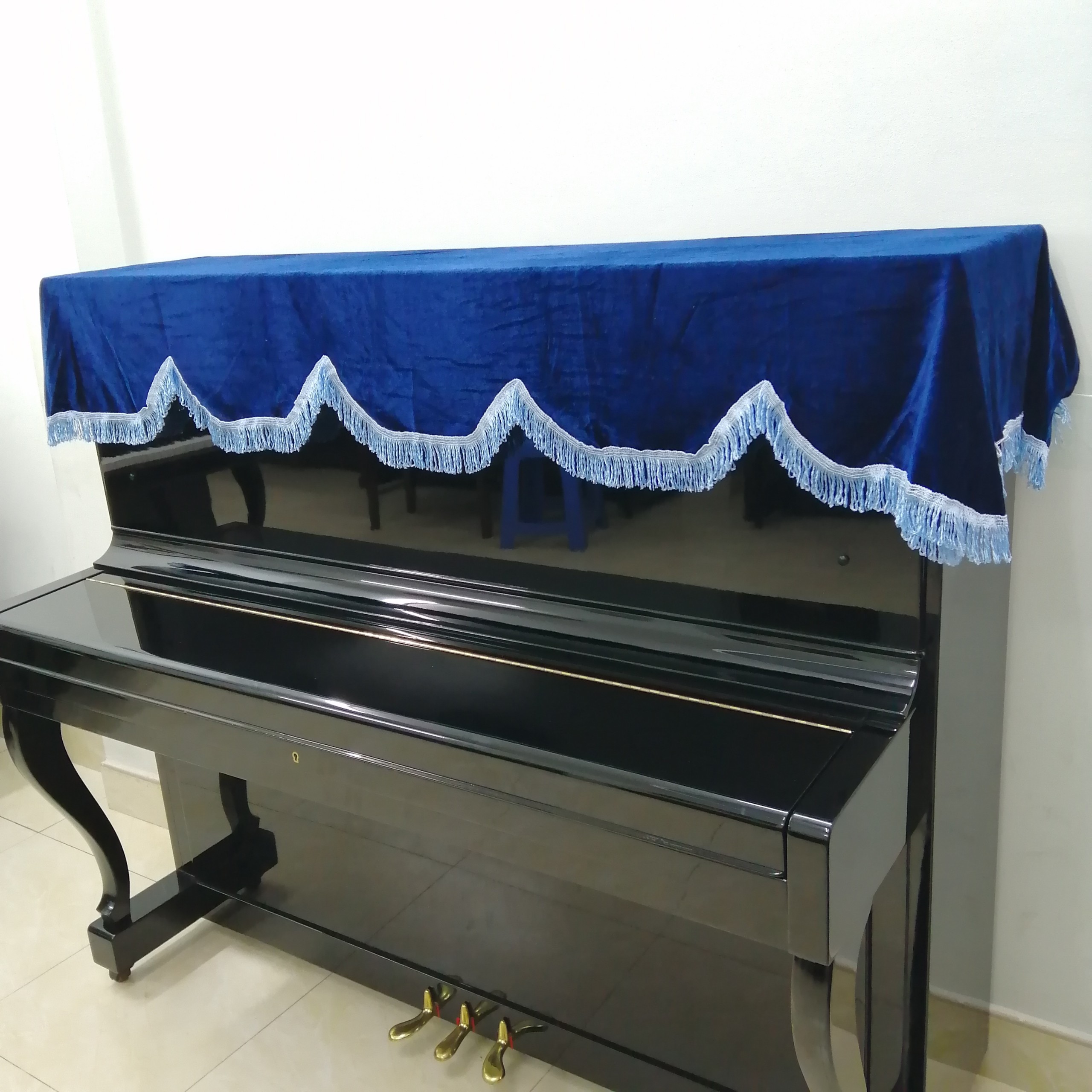 KHĂN PHỦ ĐÀN PIANO CƠ NHUNG XANH LOẠI 1 VẢI DÀY MỀM MỊN PHỐI REN XANH TINH TẾ