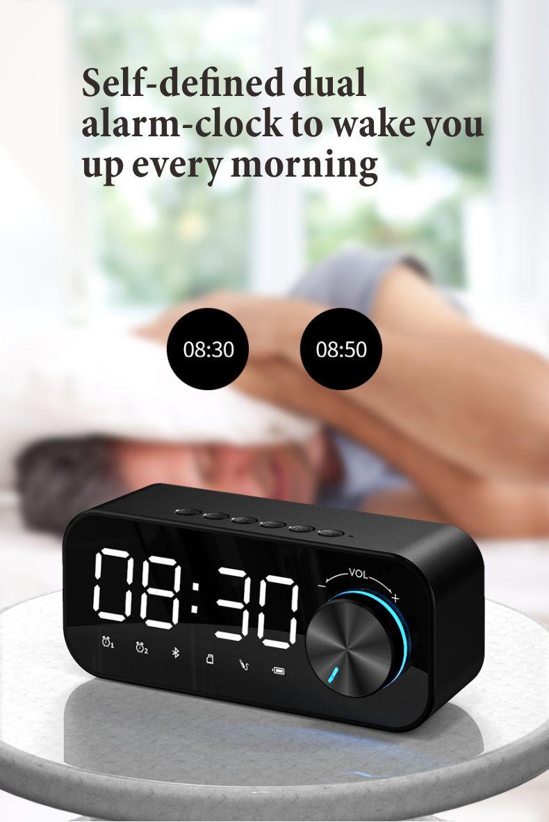 LED LED Wireless loa báo thức đa chức năng Aux Thẻ âm thanh nổi phát thanh đêm phát lại FM TF Light Bass Music: White