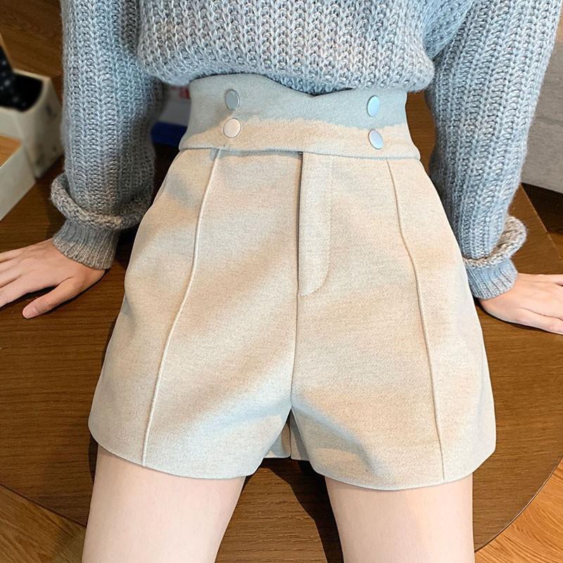 Quần đùi vải len ống rộng kiểu dáng thời trang phong cách Hàn Quốc dành cho nữ