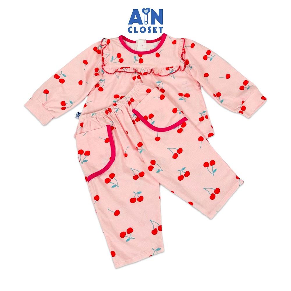 Bộ quần áo Dài bé gái họa tiết Quả Cherry Đỏ nền Hồng thun cotton - AICDBGKJXXUW - AIN Closet