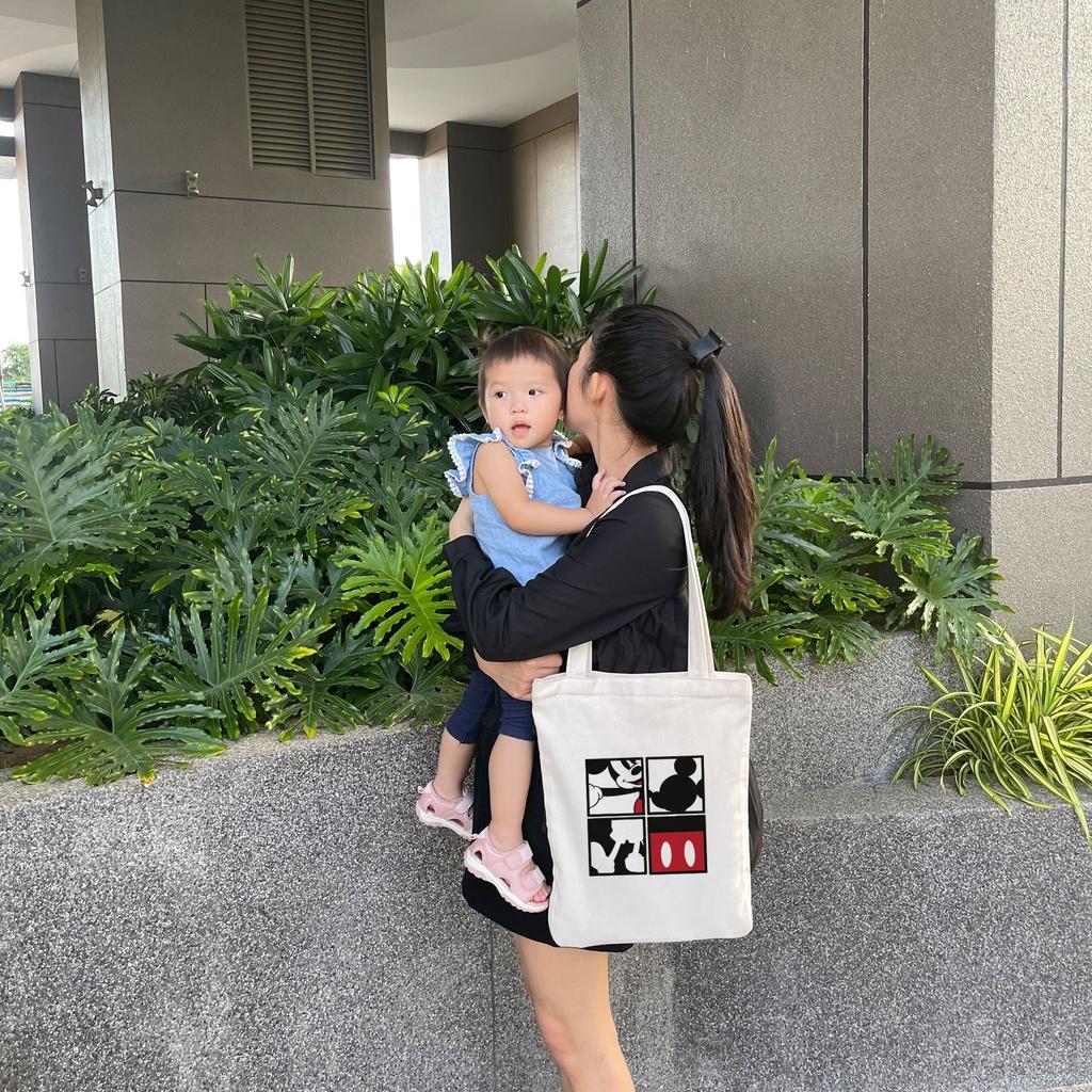 Túi tote vải mộc Tiệm nhà Pony dây kéo in hình Chuột Mickey and friends PM112