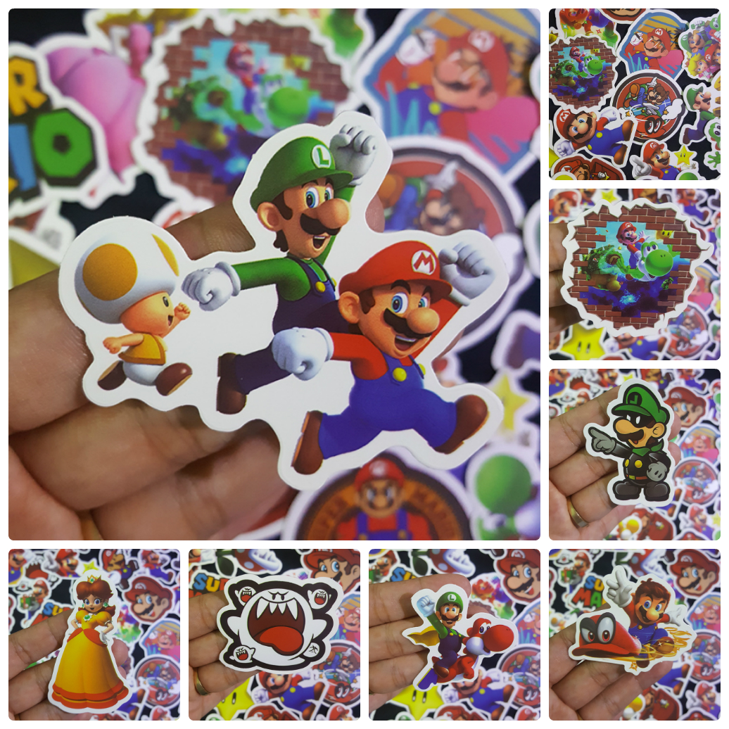 Bộ Sticker dán cao cấp chủ đề SUPER MARIO - Dùng dán Xe, dán mũ bảo hiểm, dán Laptop...