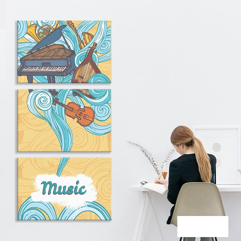 Bộ 3 tranh treo quán cà phê "I love music" - W170 Canvas