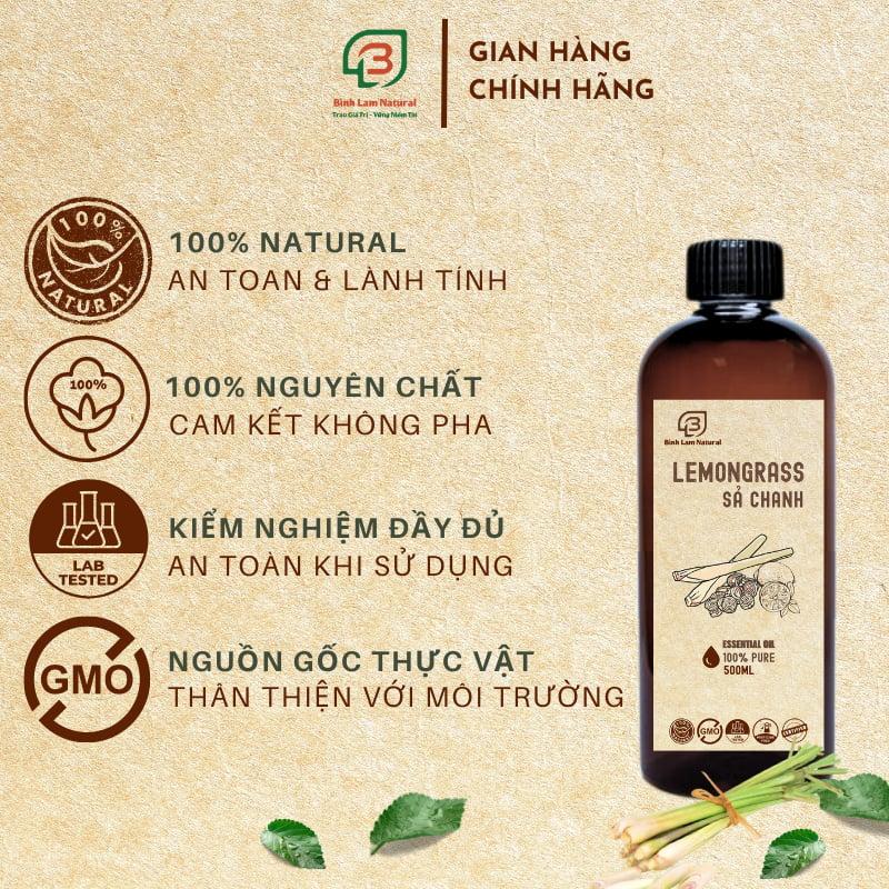Tinh dầu sả chanh nguyên chất giải cảm, thơm phòng, kháng khuẩn, đuổi muỗi Bình Lam Natural 500ml