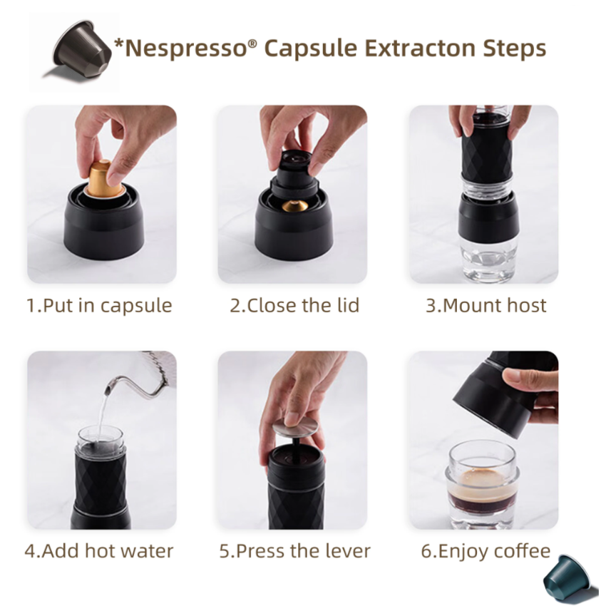 Máy pha cà phê cầm tay sử dụng viên nén Nespresso, Dolce-Gust, bột cà phê Biolomix HS8439 - Hàng Chính Hãng