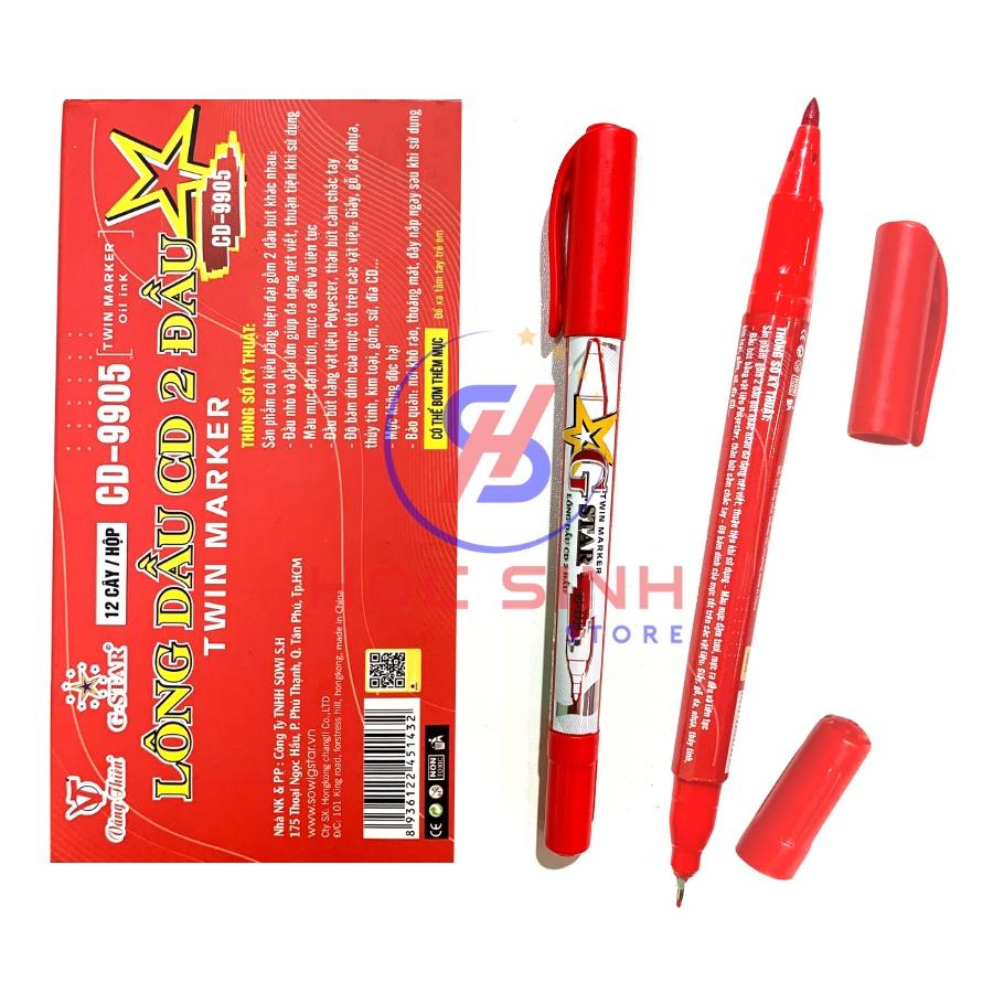 Hộp 12 cây bút lông 2 đầu CD-9905 ( Mực không xóa được )