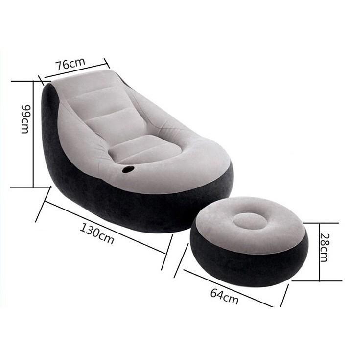 Ghế hơi tựa lưng bọc nhung Lazy Sofa, có đôn gác chân + Tặng máy bơm hơi điện 220v