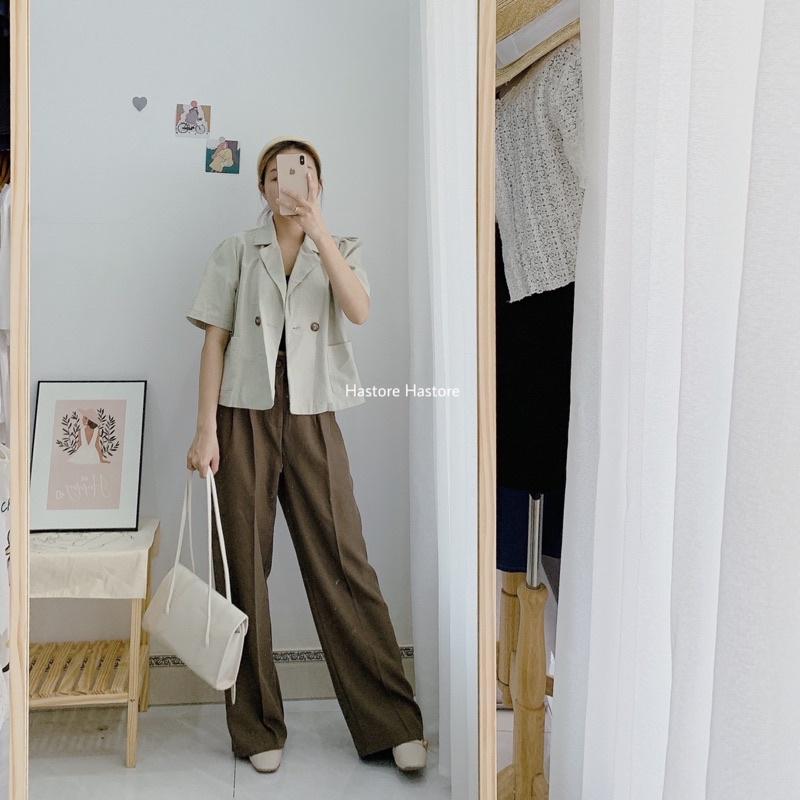 Quần tây ống rộng cúc lệch