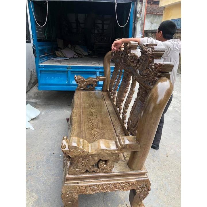 Bộ Bàn Ghế Tam Sư Nghê Ba Đầu Gỗ Mun Đuôi Công