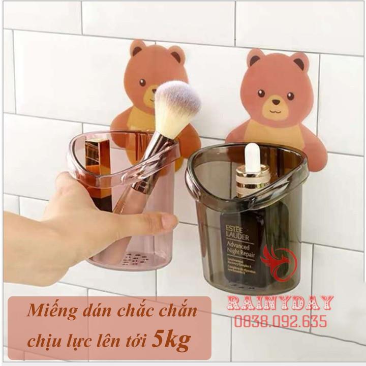 Kệ giá treo đồ để đựng bàn chải và kem đánh răng dán gắn tường cute dễ thương hình cốc gấu xinh đẹp