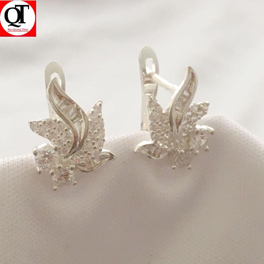 Bông tai nữ Bạc Quang Thản kiểu khóa bật đeo sát tai chất liệu bạc thật đính đá cobic cao cấp - QTBT99