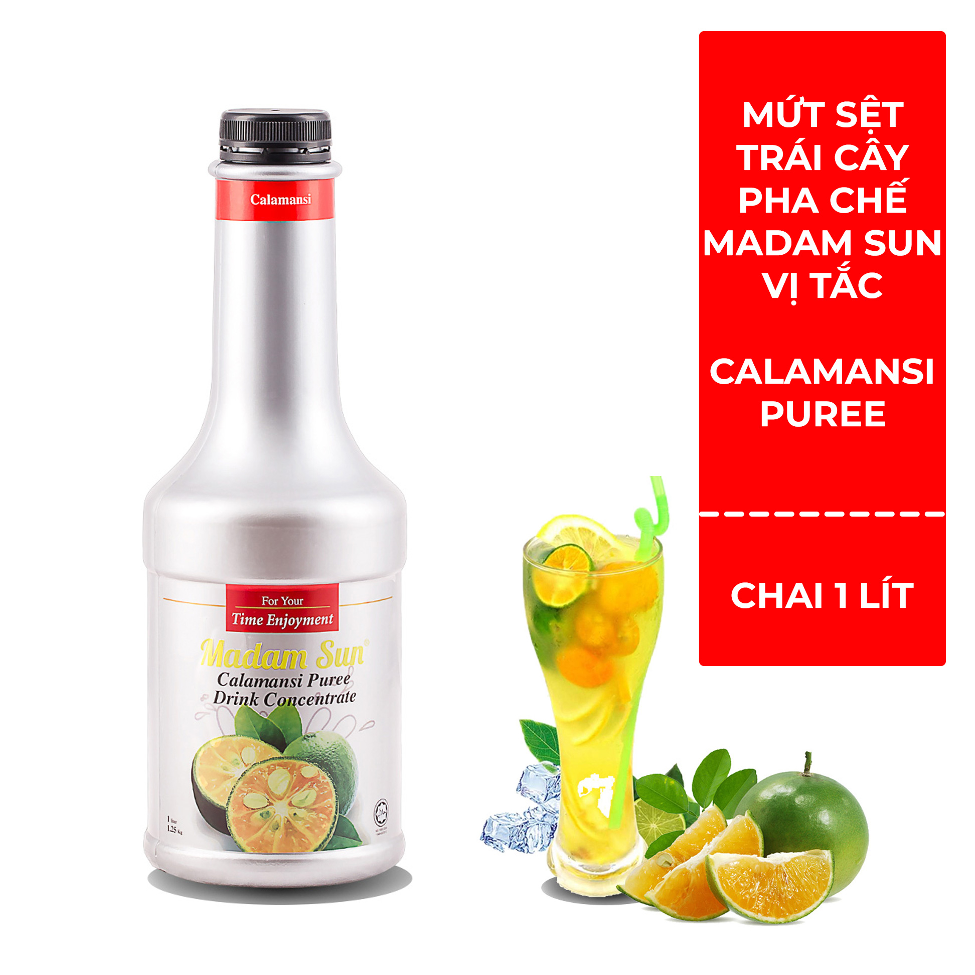 Mứt trái cây pha chế Madamsun vị Tắc (CALAMANSI PUREE) chai 1L - Hàng nhập khẩu Malaysia