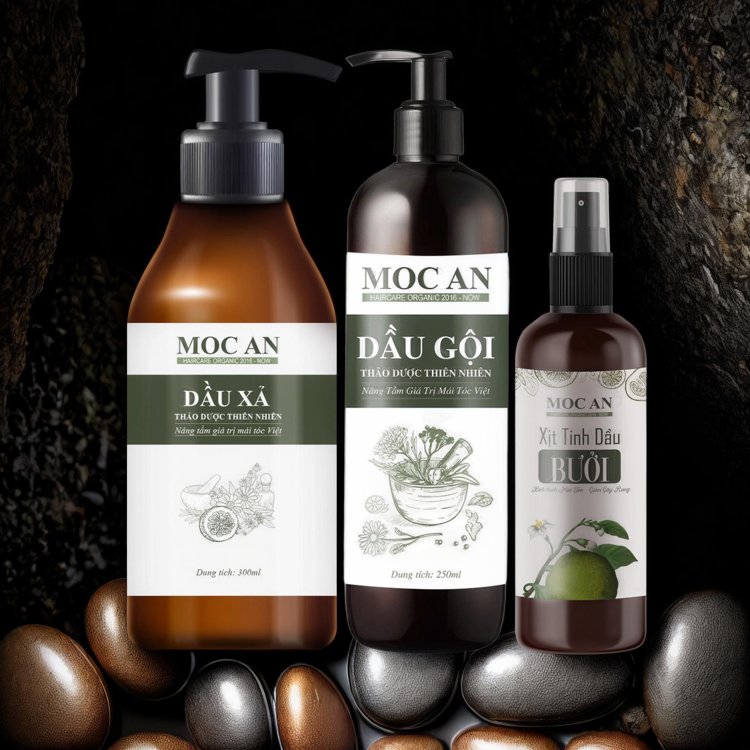 Combo Dầu Gội Thảo Dược Dầu Xả Dừa Bưởi Non Xịt Tinh Dầu Vỏ Bưởi Da Xanh Mộc Ân Haircare