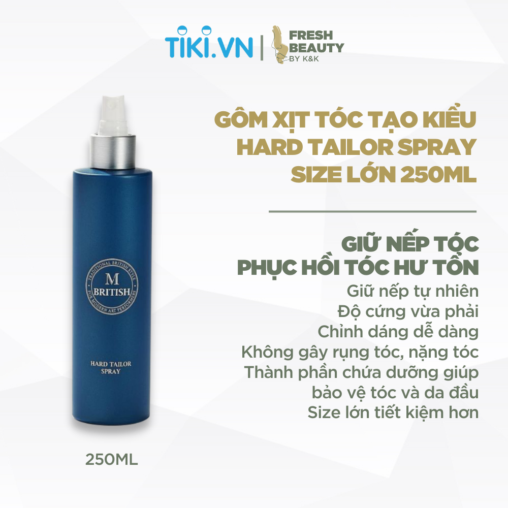 Gôm xịt tóc BRITISH M Hard Tailor Spray dạng keo tạo kiểu giữ nếp nam nữ không nặng tóc 250ml