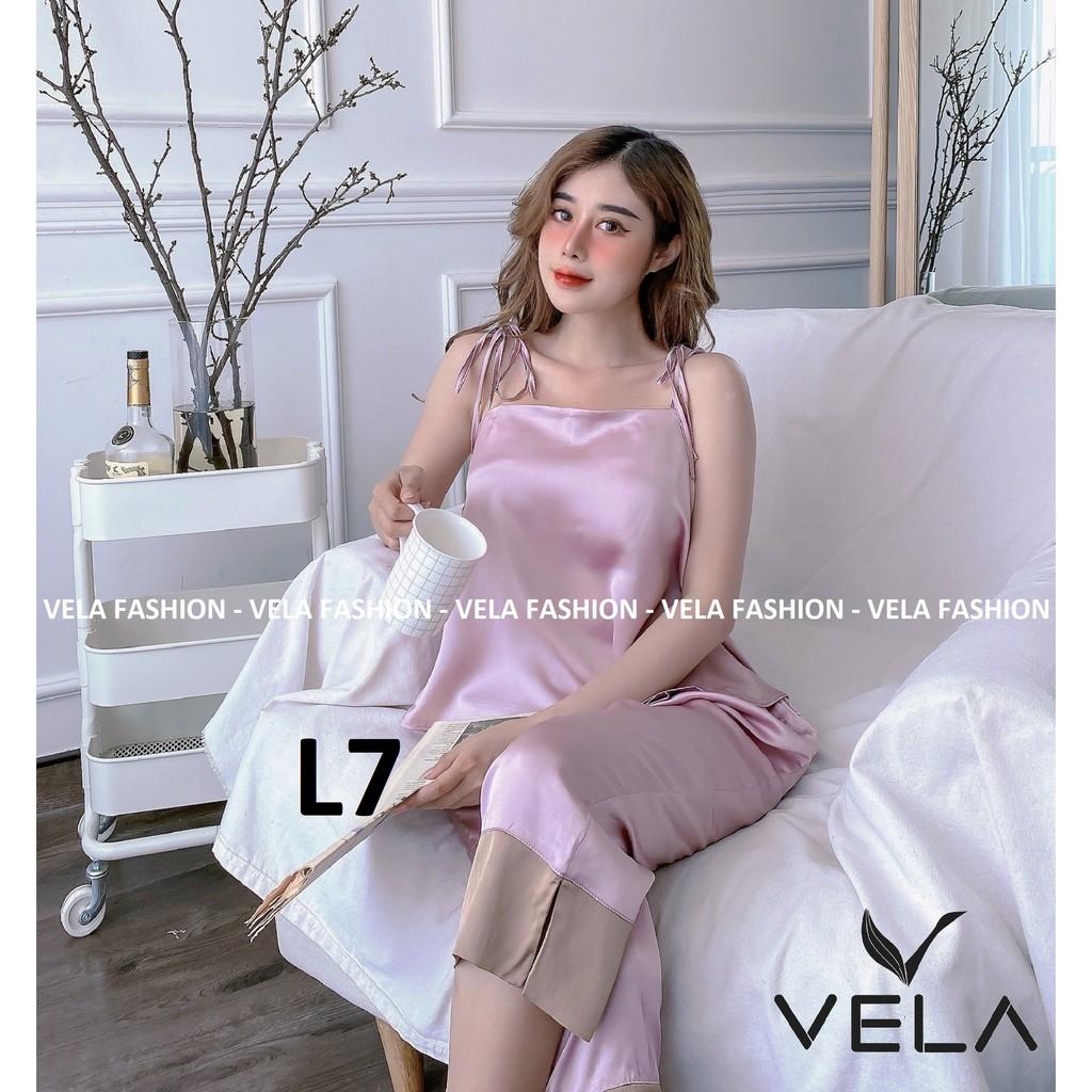 Bộ Lửng quần Lỡ 2 dây buộc nơ lụa Satin cao cấp