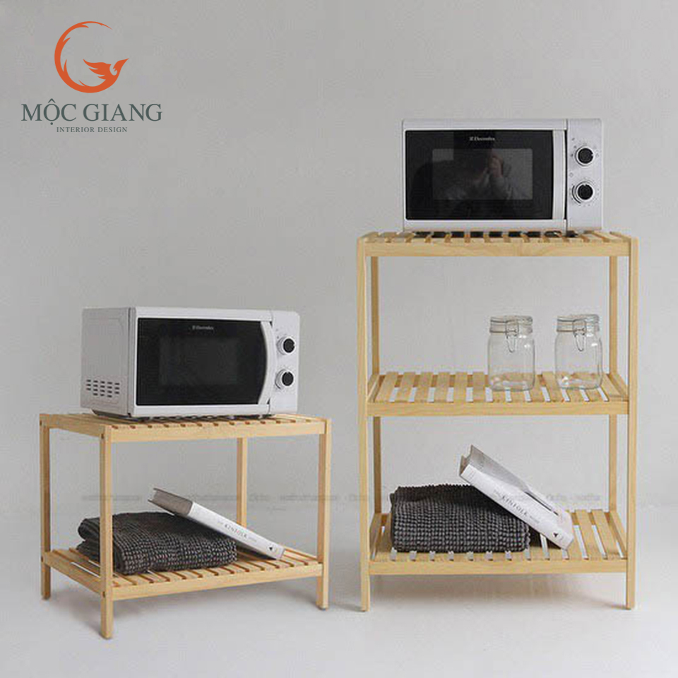 Kệ Lò Vi Sóng 3 Tầng Gỗ Thông - Kệ Gỗ Decor Trang Trí 3 Tầng - Nội Thất Mộc Giang