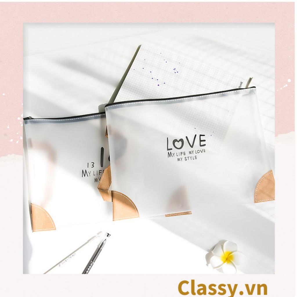 Túi lưới tiện ích trong suốt có khoá zip, đựng tài liệu, văn phòng phẩm, mỹ phẩm, du lịch; in hình dễ thương PK478