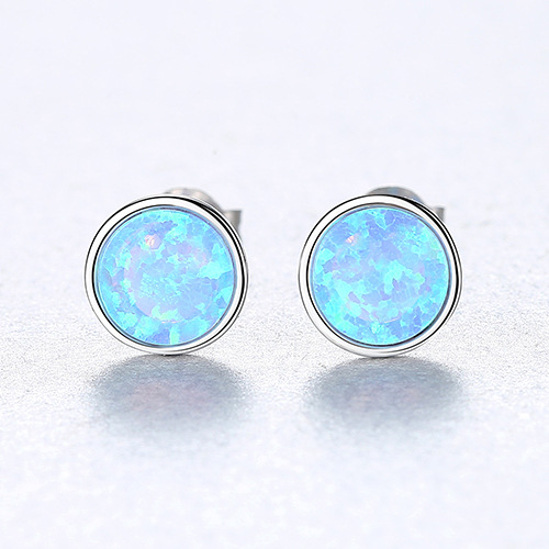 Bông Tai Nữ Bạc Đính Đá Opal Xanh ( Đá Mắt Mèo ), Bông Tai Bạc Nữ Đính Đá Nhỏ Xinh, Khuyên Nụ Bạc Nữ Đính Đá Thời Trang - B2707 - Bảo Ngọc Jewelry