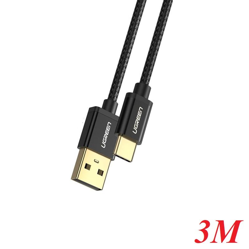 Ugreen 50878 3M màu đen cáp USB TYPE C ra A hỗ trợ sạc nhanh mạ vàng 24K US174  Hàng chính Hãng