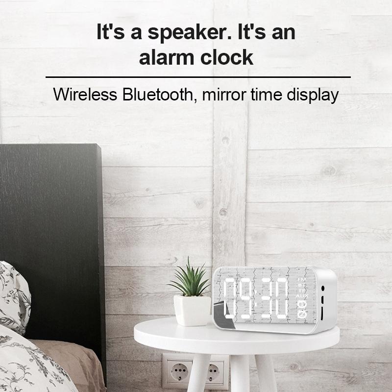 Loa Bluetooth không dây với FM Radio Mini Magable Gương Gương báo thức Cài đặt đồng hồ báo thức kép Cài đặt di động Universal Color: black