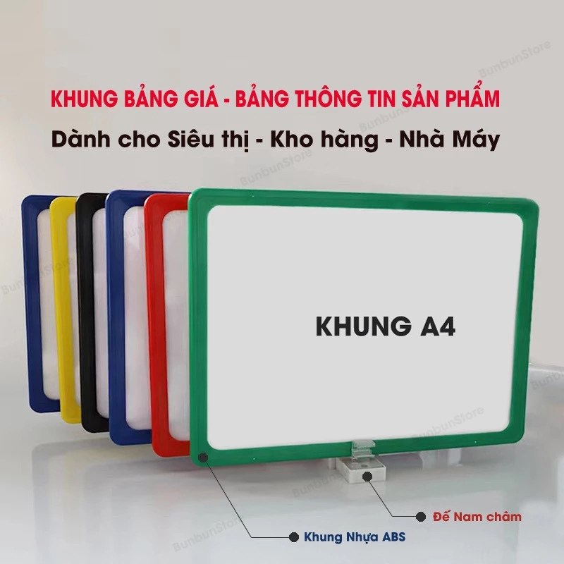 Khung Bảng Giá, Bảng Thông Tin Gắn Nam Châm – A4 Dành Cho Siêu Thị, Kho Hàng, Nhà Máy