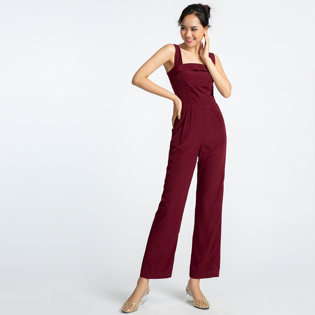 Jumpsuit Thời trang thiết kế Hity DRE096 Bộ Áo Liền Quần (Đỏ Auburn)