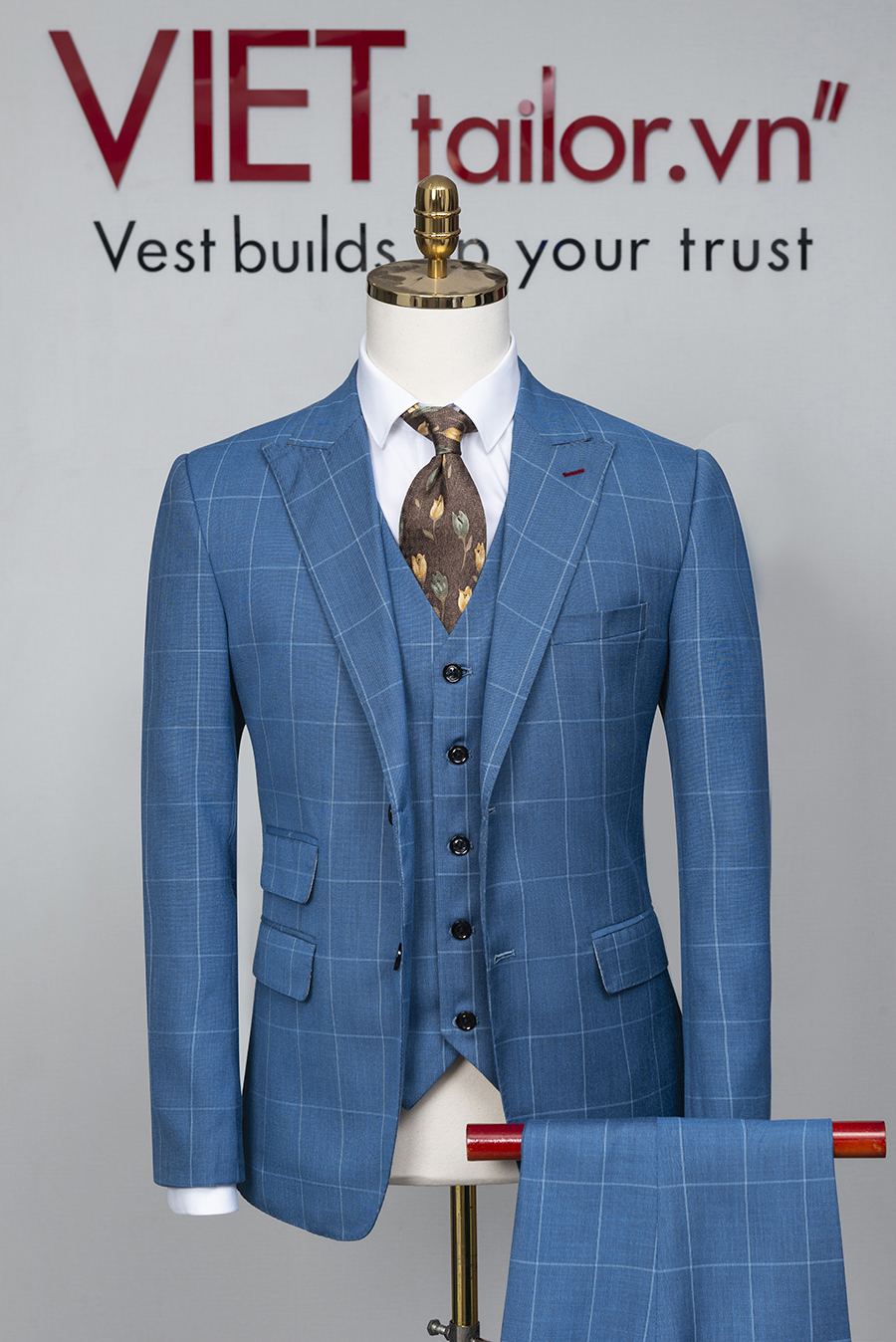 Bộ Vest Xanh Lam Caro Cao Cấp TT206
