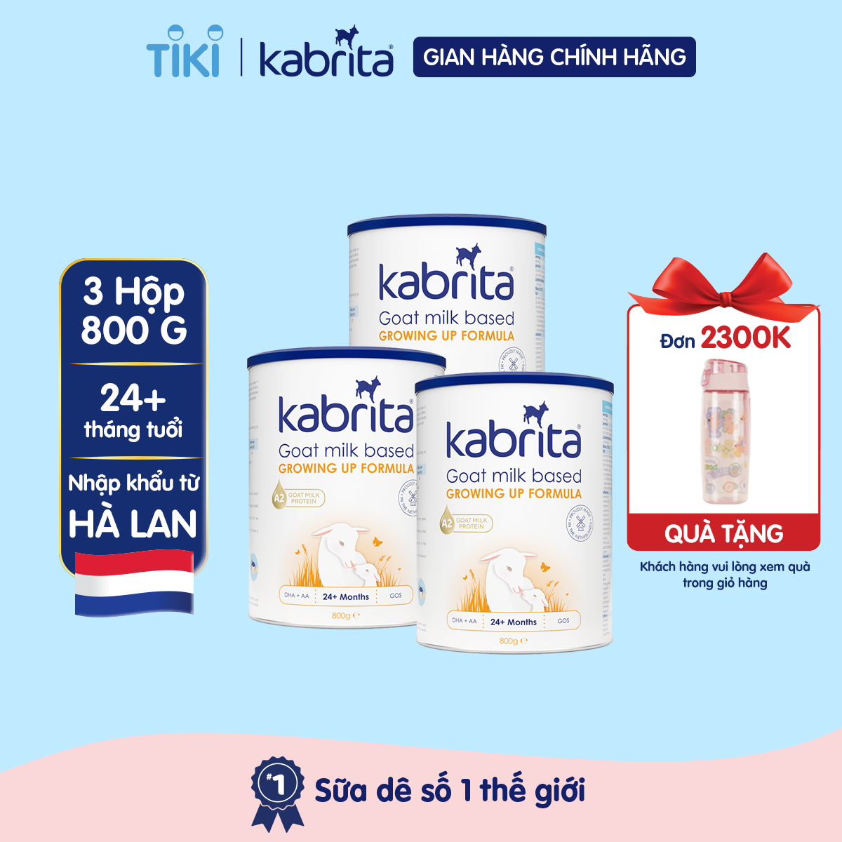 Combo 3 lon Sữa dê Kabrita số 3 cho trẻ trên 24 tháng - Lon 800g
