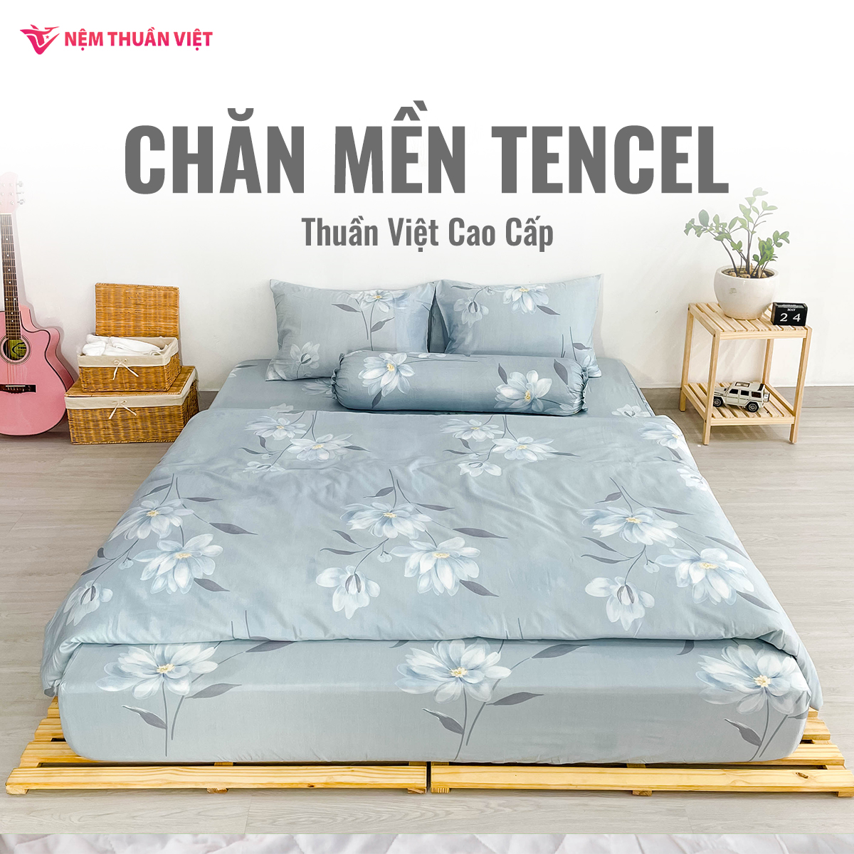 Chăn Mền Tencel Thuần Việt Cao Cấp - Xám TVM01 180x200