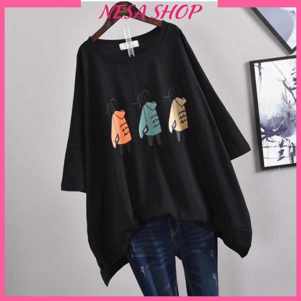 Áo thun nam nữ form rộng tay lỡ NeSa Shop, Áo thun kiểu, chất liệu thun cotton co giãn, áo phông in hình 3 Cô gái