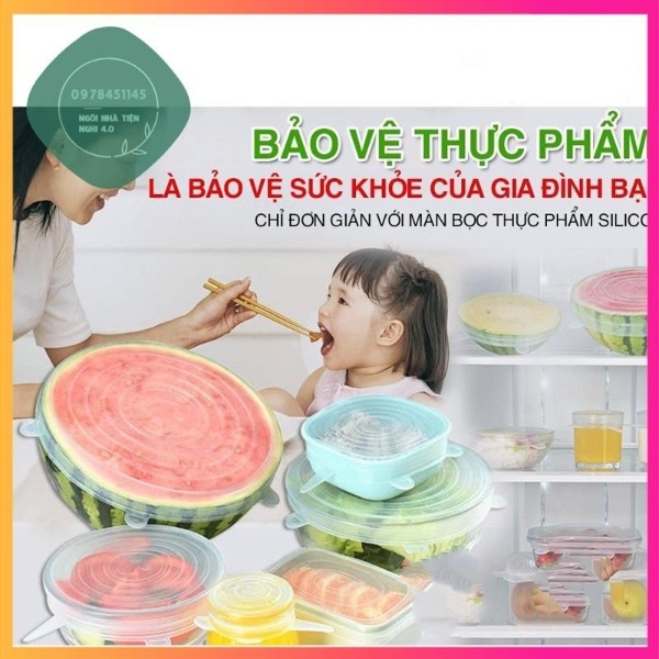 6 màng bọc thực phẩm silicon bền, đẹp, đậy thức ăn, bảo quản đồ ăn tiện ích, thông minh