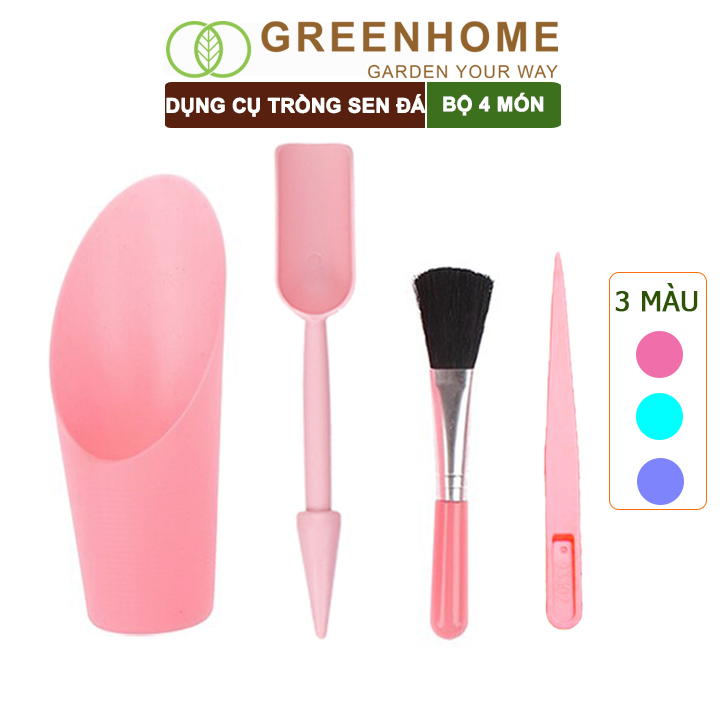 Dụng cụ làm vườn mini, 4 món Greenhome, chuyên dụng cụ trồng sen đá, xương rồng, tiểu cảnh mini, màu ngẫu nhiên