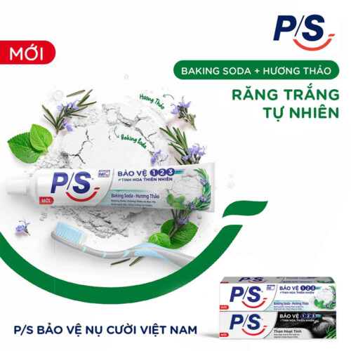 Bộ 3 Kem Đánh Răng P/S Trắng Răng Lành Tính - 100% Kiểm Chứng 230g/ hộp- Thiên Nhiên Baking Soda - Hương Thảo