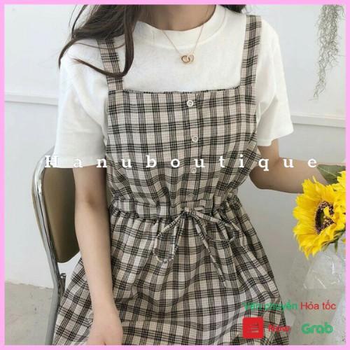 Váy yếm kẻ caro 2 dây có dây buộc eo / Váy yếm caro babydoll bánh bèo tiểu thư siêu xinh